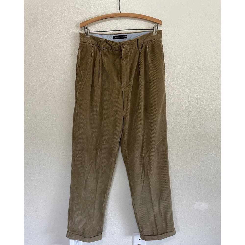 Vintage 2003 Y2K Tommy Hilfiger Corduroy Pants Men 32x32 Tan  Pleated Chino‎